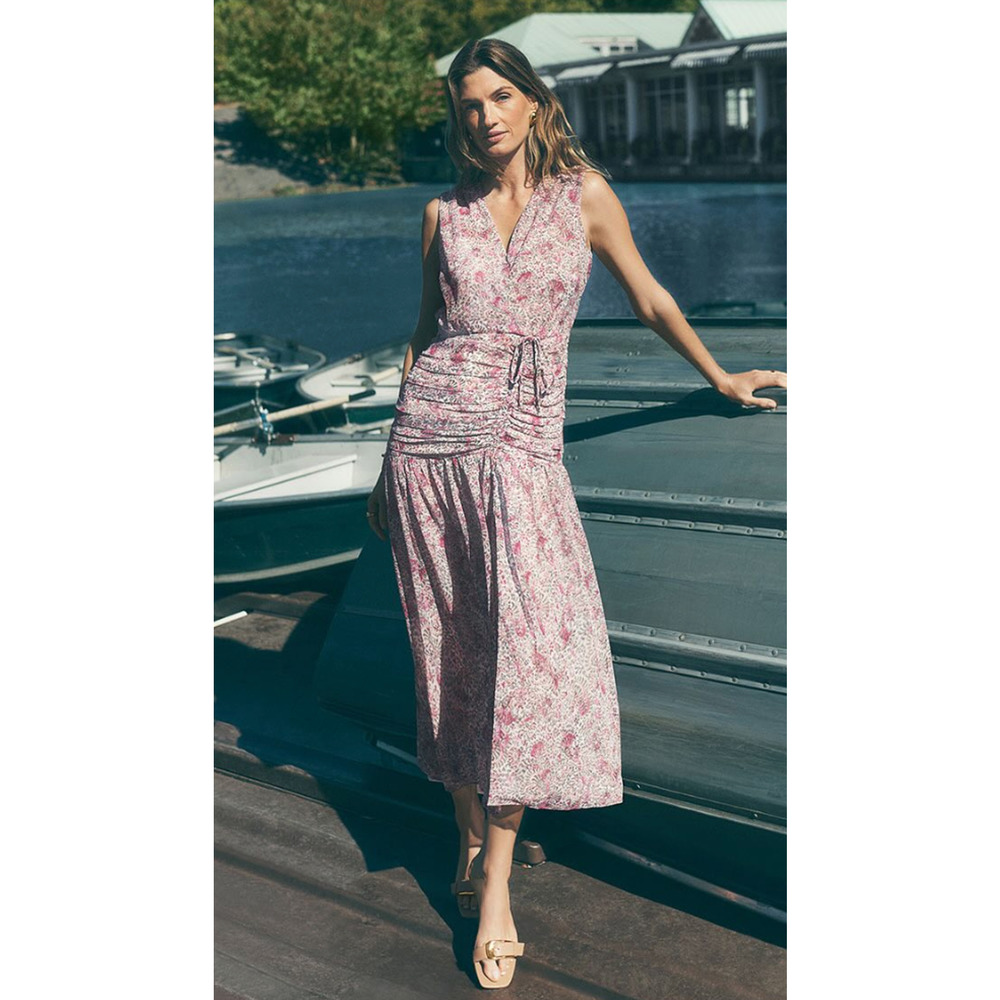 NWT ANN TAYLOR ORCHID GLOW FLORAL RUCHED FLARE MIDI DRESS SZ 4
